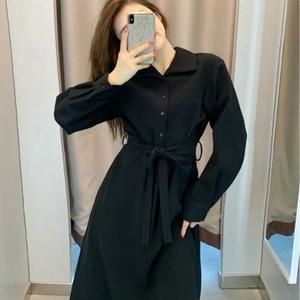 [오노마] ONM 카라 버튼 허리끈 블랙 캐주얼 정장 롱 라인 원피스