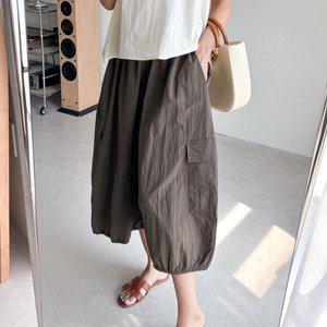 [옷자락]여성 빅사이즈 항아리 나일론 건빵팬츠 밴딩 8부 바지_P366166035
