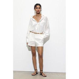 ZARA 셀럽픽 벨트 턱 디테일 버뮤다 팬츠 - 화이트 4387172250 57243