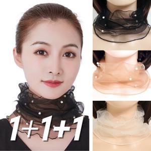쉬폰스카프 멀티스카프 시스루 쁘띠 진주 메쉬 레이스 스카프 여성넥워머 목주름커버 목보호 3종 세트