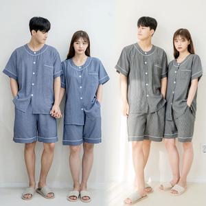 인견 파자마 세트 잠옷 데일리 커플 체크 라운드 상하 여름