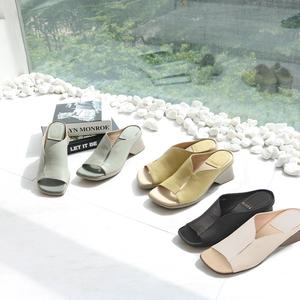 지쎄수제화 양가죽 사이드슬릿 뮬슬리퍼 웨지굽 샌들6cm-255빅사이즈 4color