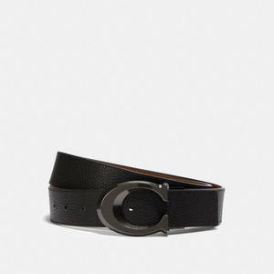 코치 시그니처 버클 컷 사이즈 리버시블 벨트, 38mm, 블랙 CQ013 QBLVW