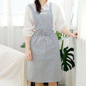 린넨 프릴 주방 원피스 앞치마_카페 바리스타 미용 어린이집 공방
