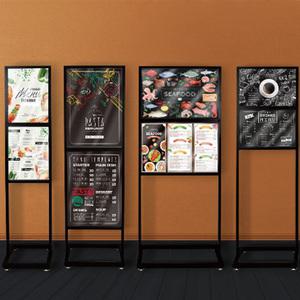 디스플레이스 철제배너 모던 입간판 2단 A3 A2 철재 스탠드 액자 POP 거치대 카페 메뉴판 전시회 입간판 행사장 안내판