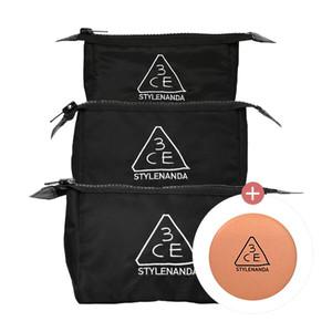 3CE 파우치 3종(미니+스몰+기본) 세트+로고 라운드 미러
