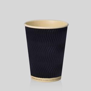 주문제작 친환경 3중 단열 웨이브 종이컵 대나무 PLA 모던 블랙 16oz 1박스 500개