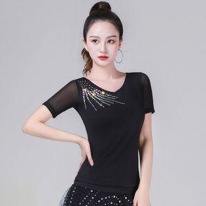 여성 라틴댄스 상의 댄스복 시스루 슬림 라인 화려한 반짝이