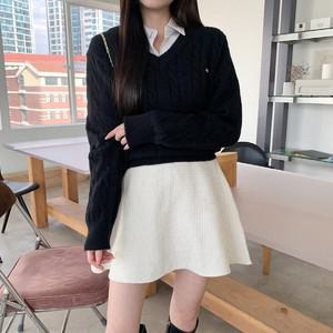 여자 겨울 결혼식 하객 트위드 훌 플레어 미니스커트