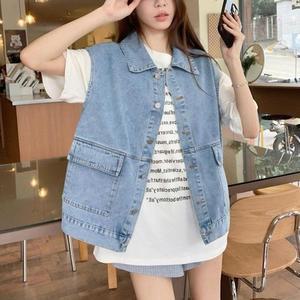 여성 청조끼 데님 조끼 데일리 베스트 1P 자켓 카라