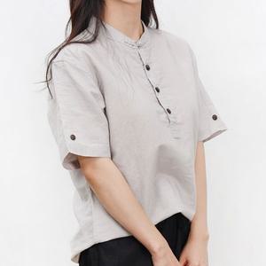 린넨 차이나 헨리넥 여성 여름 반팔 오버핏 티셔츠