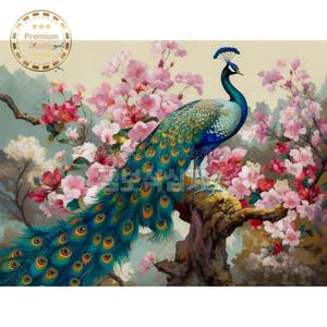비즈보석십자수 공작 모란꽃 동양화 대형 패브릭 큐빅 DIY 구슬 공예 명화 도안 세트 금전수 해바라기
