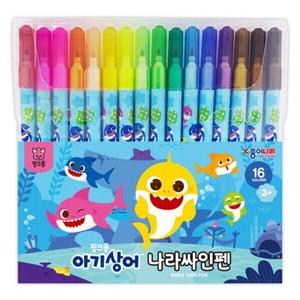 종이나라 핑크퐁아기상어 나라싸인펜 16색