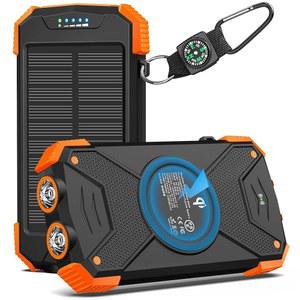 블라버 태양광 충전기 파워 뱅크 10 000MAH 휴대용 무선 휴대폰용 USB C가 장착된 20W 고속 충전 외장 배터리 팩 캠핑용 듀얼 손전등이 패널