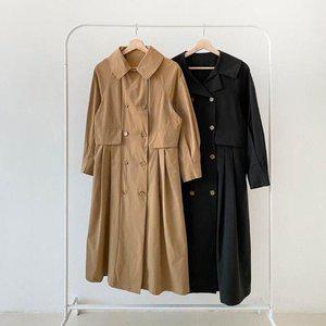 [옷자락]여자 가을 카라넥 투버튼 트렌치 자켓 롱 코트_P329176755