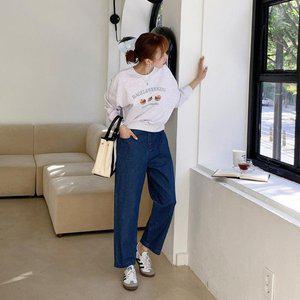 [옷자락]여자 맘핏 레트로 배기청바지 밴딩 다크진 면바지_P350086997