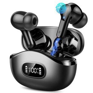 무선 이어버드, 2024 블루투스 헤드폰 5.3 HiFi 스테레오 이어버드(ENC 노이즈 캔슬링 마이크 포함), 듀얼 LED 디스플레이 충전 케이스 포함 40H 안드로이드 iOS용 IP7 방수 이어폰