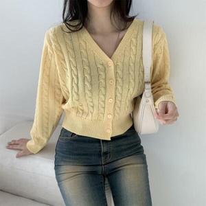 아트박스/신상오픈런 봄가디건 브이넥 크롭 슬림핏 꽈배기니트