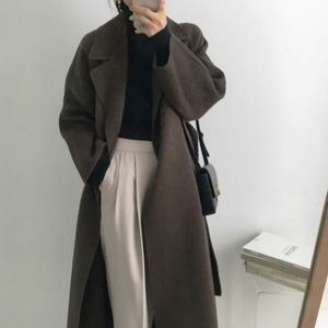 [라일리의류] Rly 모직여자무지윈터겨울클래식한디자인카라허리끈여