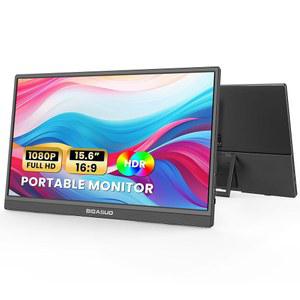 BIGASUO 휴대용 모니터, 15.6인치 FHD 1080P USB C HDMI 여행용 노트북 킥스탠드 및 스피커가 있는 HDR IPS 초슬림 게이밍 PC MAC 폰 PS4/5 XBOX 호환용 스위치용 외장 모니터