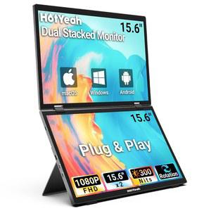 핫예 트리플 노트북 화면 익스텐더, 15.6인치 듀얼 스택 모니터(WINDOWS /MAC), USB C HDMI 1080P IPS 확장 모니터, 플러그 앤 플레이, 접이식 모니터 익스텐더(킥스탠드 포함) 및 180 회전