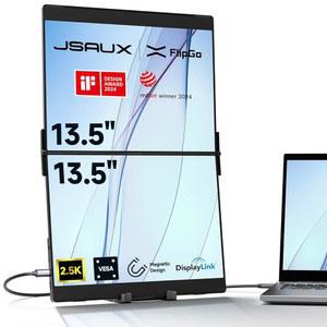 JSAUX 플립고 13.5인치 프로 2.2K 듀얼 스크린 휴대용 모니터, 트리플 노트북 화면 확장기 | 디스플레이링크 하이DPI IPS 화면에 케이블 하나 제공 내장 허브 윈도우, 리눅스, 맥OS용 마그네틱 디자인