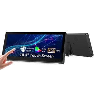 10.3인치 소형 터치스크린 모니터, 400CD /M , VESA, IPS 스트레치 바 LCD 미니 여행용 터치 디스플레이 1920 * 720 HDMI USBC, 노트북 컴퓨터용 휴대용 AIDA64 GPU RAM 모니터링
