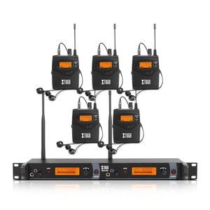 XTUGA IEM1200 UHF 무선 이어 모니터 시스템 2 채널 5 바디팩 모니터링, 이어폰, 40 UHF 주파수, 328피트 범위, 무대, 스튜디오 및 교회용 모노 디자인