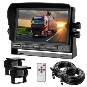 RV 백업 카메라 및 모니터 키트(12-24V) 7인치 HD 후진 +2 후면 뷰 170 광각, 18IR 야간 투시, 방수 IP68 트럭용 듀얼 카메라 /트레일러 /밴 /캠퍼 /차량용.
