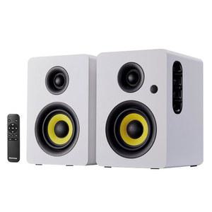 산윤 SW206 80W 액티브 듀얼 모드 책장 스피커, 4인치 스튜디오 모니터 및 HiFi 모드, 24비트 DAC가 포함된 광학 동축 TRS Aux Bluetooth 5.0 USB, 홈 음악 시스템 턴테이블 TV PC 데스크톱용, 흰색