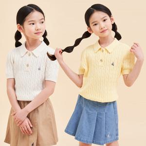 [BEANPOLE KIDS] 24SS [Essential] 여아 면 케이블 T칼라 반소매 니트 스웨터 (2종 택1)