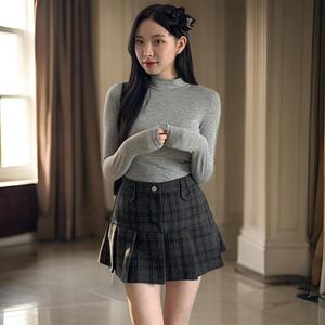 여자 검정 스판 타이트 반폴라 티셔츠