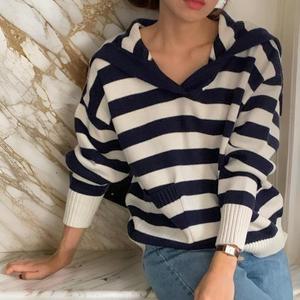 여자 신입생 줄무늬 세일러카라 데일리 니트