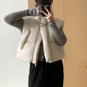 겨울 여자 심플 하이넥 포켓 스트링 패딩 조끼 OCW-VEP-SWFGONX5