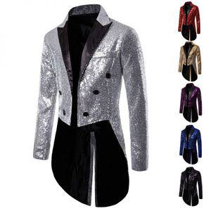남자 봄 가을 정장 남성 겨울 베스트 조끼 슈트 반짝 이는 골드 장식 조각 반짝이 남자의 Tailcoat 재킷 더