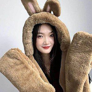 [셀러허브 패션][JHQS89ZC_4B]브라운 일체형 머플러 니트후드머플러