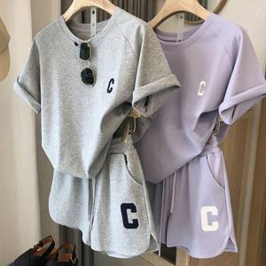 C로고 루즈핏 트레이닝 반팔세트