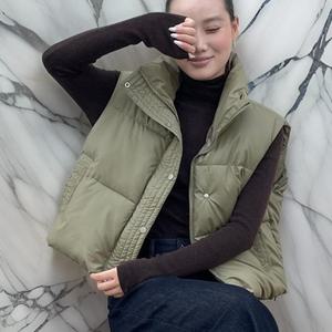 여자 데일리 크롭 숏패딩 보온 베스트 패딩