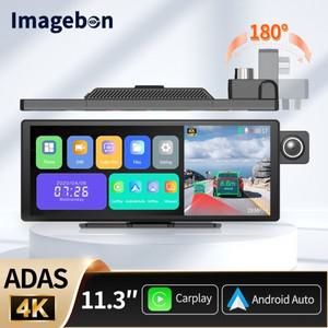 Imagebon 11.3인치 4K ADAS 대시 캠 무선 CarPlay 및 Android 자동 3채널 녹화 자동차 DVR FM GPS 시간 경