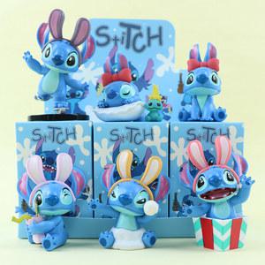 스티치 그림 블라인드 박스 겨울 시리즈 애니메이션 만화 방 장식 모델 인형 Stich 액션 피규어 어린이를위한 장난감 소녀 선물