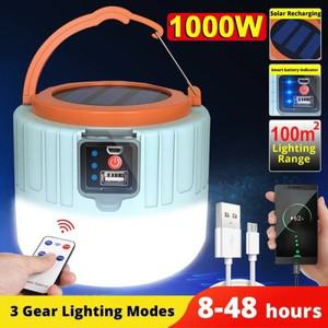 태양열 LED 캠핑 조명 방수 USB  야외 텐트 램프  랜턴 비상 조명 바베큐 하이킹 1000W