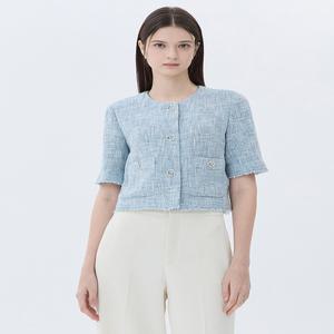 질스튜어트 뉴욕 여성 24SS [스테디셀러]블루 트위드 면혼방 반팔자켓 WJJA4B441B1