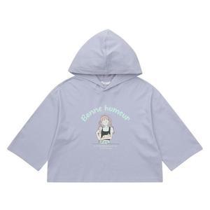 SOIE[소이] HC22 7부 소녀 일러스트 크롭 후드티  23M0484