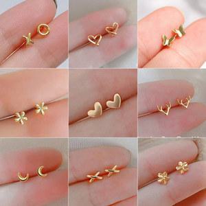 실버 플레이트 골드 컬러 위한 미니 호환 작은 나비 하트 스터드 귀걸이 연골 헬릭스 TRAGUS 피어싱 쥬얼리 선물