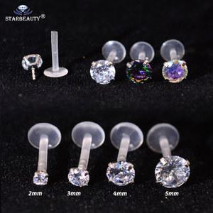 1PC 16G 8MM 클리어 스터드 푸시 MONO T 연골 TRAGUS 피어싱 바디 쥬얼리 BIOPLAST