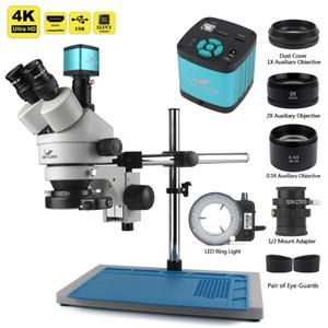 HDMI 디지털 USB 현미경 카메라, 동시 초점 삼안 스테레오 휴대폰 PCB 납땜 수리용, 48MP, 2K, 4K, 3.5X-90