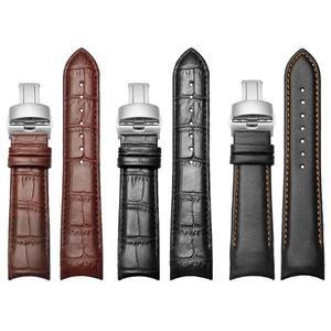 Tissot Couturier T035 용 커브드 엔드 정품 가죽 시계 밴드 스틸 버클 스트랩 손목 팔찌 다크 브라운 22mm