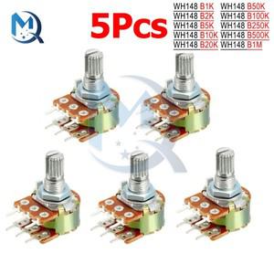 5pcs WH148 B1K B2K B5K B10K B20K B50K B100K B500K 6 핀 샤프트 증폭기 듀얼 스테레오 전위차계 1K 5K 10