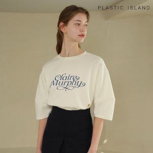 플라스틱아일랜드 심플 레터링 라운드넥 루즈핏 반팔 티셔츠 PRTWT021 297909
