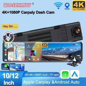 차량용 4K 대시 캠  무선 카플레이  안드로이드 자동차 DVR 비디오 녹음기  GPS 백미러   시스템  12인치